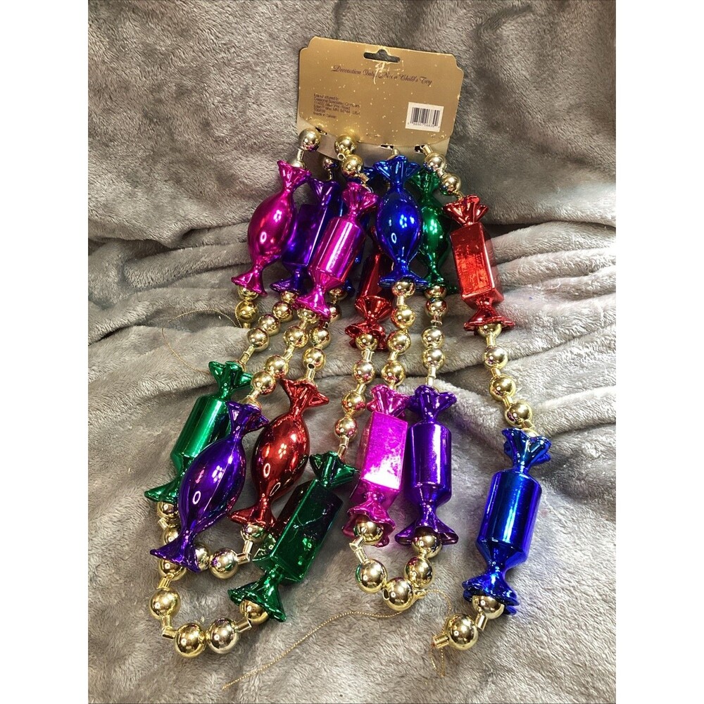 Vintage Christmas Reflective Hard Plastic Candy Garland NIP About 8.5" Long